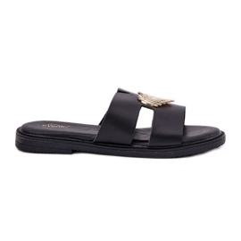 EVento Flat -Hælet kvinders flip flops med en gylden dekoration sort
