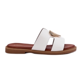 EVento Flat -Hælet kvinders flip flops med en gylden dekoration hvid