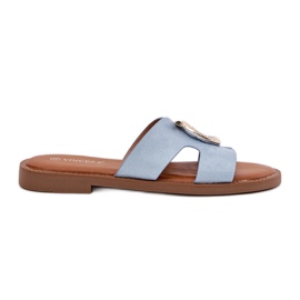 Vinceza Flat -Hælet kvinder flip flops med en Vincez -dekoration 17381 blå