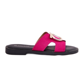 Vinceza Flat -Hælet kvinder flip flops med en Vincez -dekoration 17381 Fuchsia lyserød