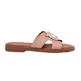 Flat -Hælet kvinder flip flops med en Vinceza 17381 beige
