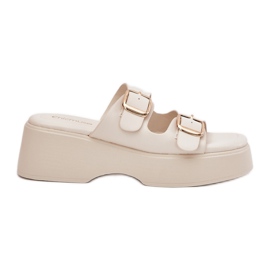 Inna Kvinders flip flops på kil og platform med klemmer lys tigged beige
