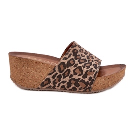 Zazoo 40289 Women's Leather Flip Flops på Cork Wedge Leopard beige