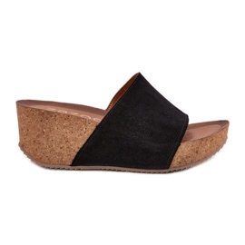 Zazoo 40311 Suede Kvinders hjemmesko på korkkiler sorte kiler