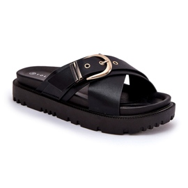 Kvinders flip flops på platformen med sort spænde