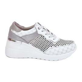 Læder Openwork Sports Shoes Sneakers på Wedge S.Barski LR51-641 White hvid