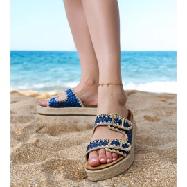Navy Blue Glitter Espadrilles med spænder blå