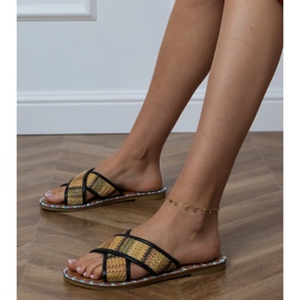 Sort flad flip flops med farverigt broderi på kanterne