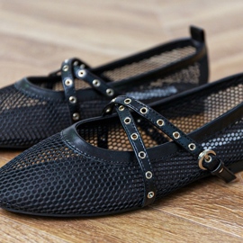 Sort mesh ballerinas med en dekorativ spænde
