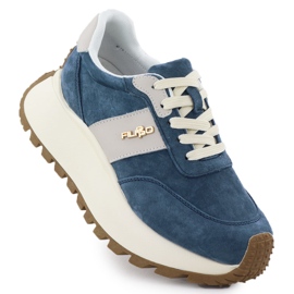 Lædersko på en tyk platform Blue Filippo DP6785 blå