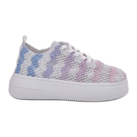 Kvinders sneakers på platformen med en hæklet øvre multicolor flerfarvet