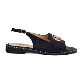 S.Barski Flathælede kvinders sandaler med en ornament S. BARSKI KV51-002 Sort