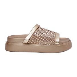 S.Barski Dekorerede kvinders flip flops på platformen med mesh S. BARSKI MY51-016 Złote gylden