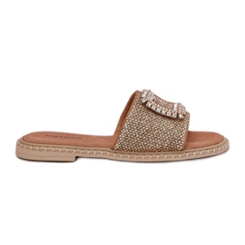 Flad kvinder flip flops med fletning og dekoration Artiker 56C1337 beige