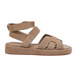 Kvinders sandaler med khaki velcro beige
