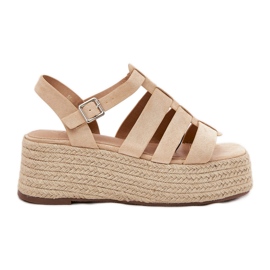 Kvinders sandaler med striber og flett beige