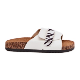 Kvinders flip flops med velcro på en korkplatform hvid