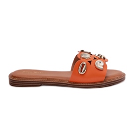 Flat -Hælet kvinder flip flops med gyldne stifter orange