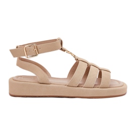 Kvinders sandaler på platformen med gylden detalje beige