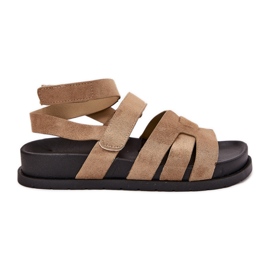 Eco Suede Kvinders sandaler med velcro Dark Beige