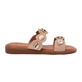 Kvinders flip flops med gyldne stifter beige