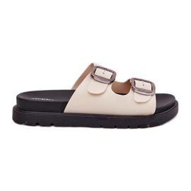 Kvinders flip flops med spænder på platformen beige