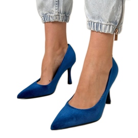 Navy Blue Velour Pumps på den høje hæl blå
