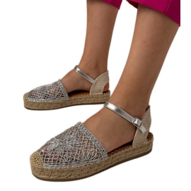 Sølv åbent arbejde espadrilles sandaler