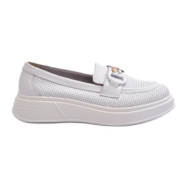 S.Barski Women's Leather Loafers på Platforma Białe S. Barski LR720 med et ornament hvid