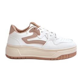 Øko-lædersneakers til kvinder på den hvide og beige platform Henizore