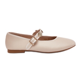 Kvinders ballerinas med bælte og gyldne stifter beige