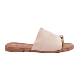 Flad kvinders flip flops med gylden detalje beige