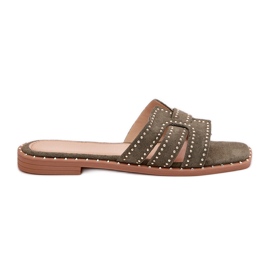 Dekoreret flad -hælede flip flops grøn