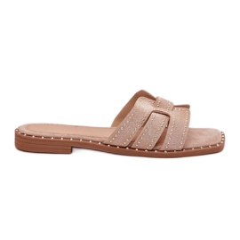Dekoreret flad -hælet flip flops khaki beige