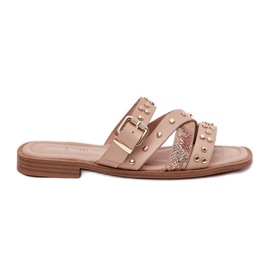 Dekoreret kvinders flade -hælede kvinder flip flops med striber og en beige klemme
