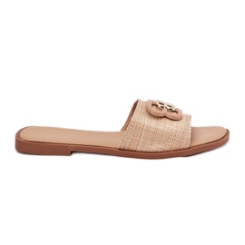 Flad kvinders flip flops med dekorativ detalje beige