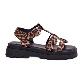 Kvinders øko læder sandaler med leopard spænde klemmer beige