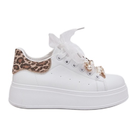 Kvinders sneakers på platformen med pins hvid leopard