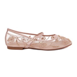 Mesh ballerinas med broderi og beige dekoration