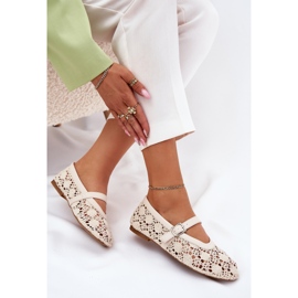 Openwork Ballerinas med beige bælte
