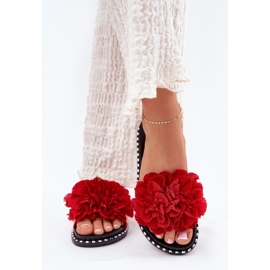Kvinders flip flops med materielle blomster rød