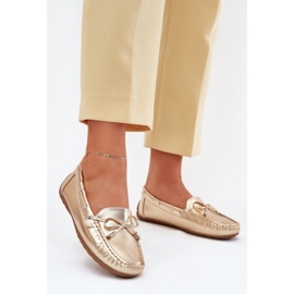 Kvinders øko læder gyldne loafers med en bue gylden