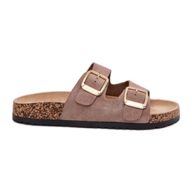 Kvinders flip flops med Eco Suede gyldne klemmer beige