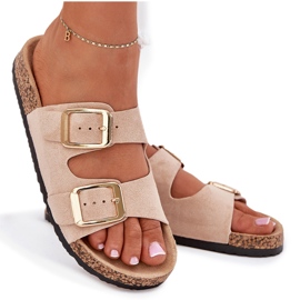 EVento Kvinders flip flops med øko ruskind gylden beige spænder