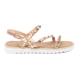 Golden kvinders sandaler med studs gylden