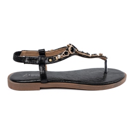 Shelvt Flade sorte sandaler med zirkoner
