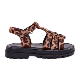 Pigeres sandaler med en dekorativ leoparddetalje brun