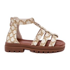 Pigernes gladiator sandaler med gyldne detaljer beige
