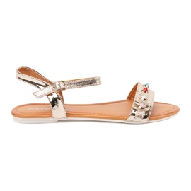 Golden Flat Sandals med farverige studs gylden