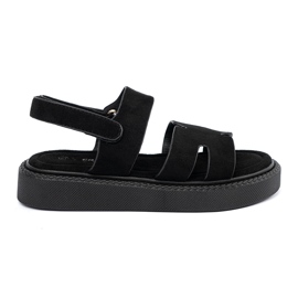 Seastar Sorte sandaler på platformen med udskæringer